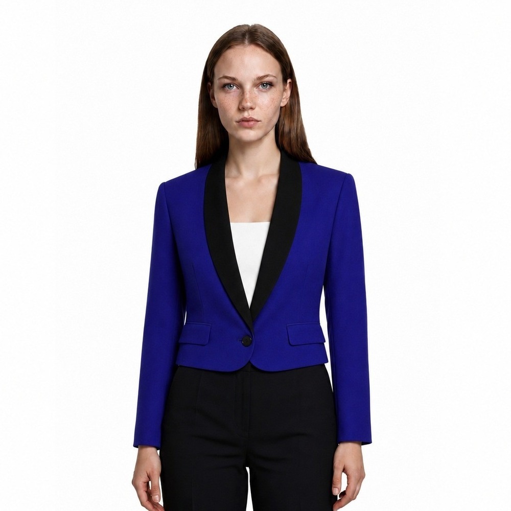 Miss Pendleton Crop Tuxedo Blazer Women's Size Large Blue Black 100% Wool USA